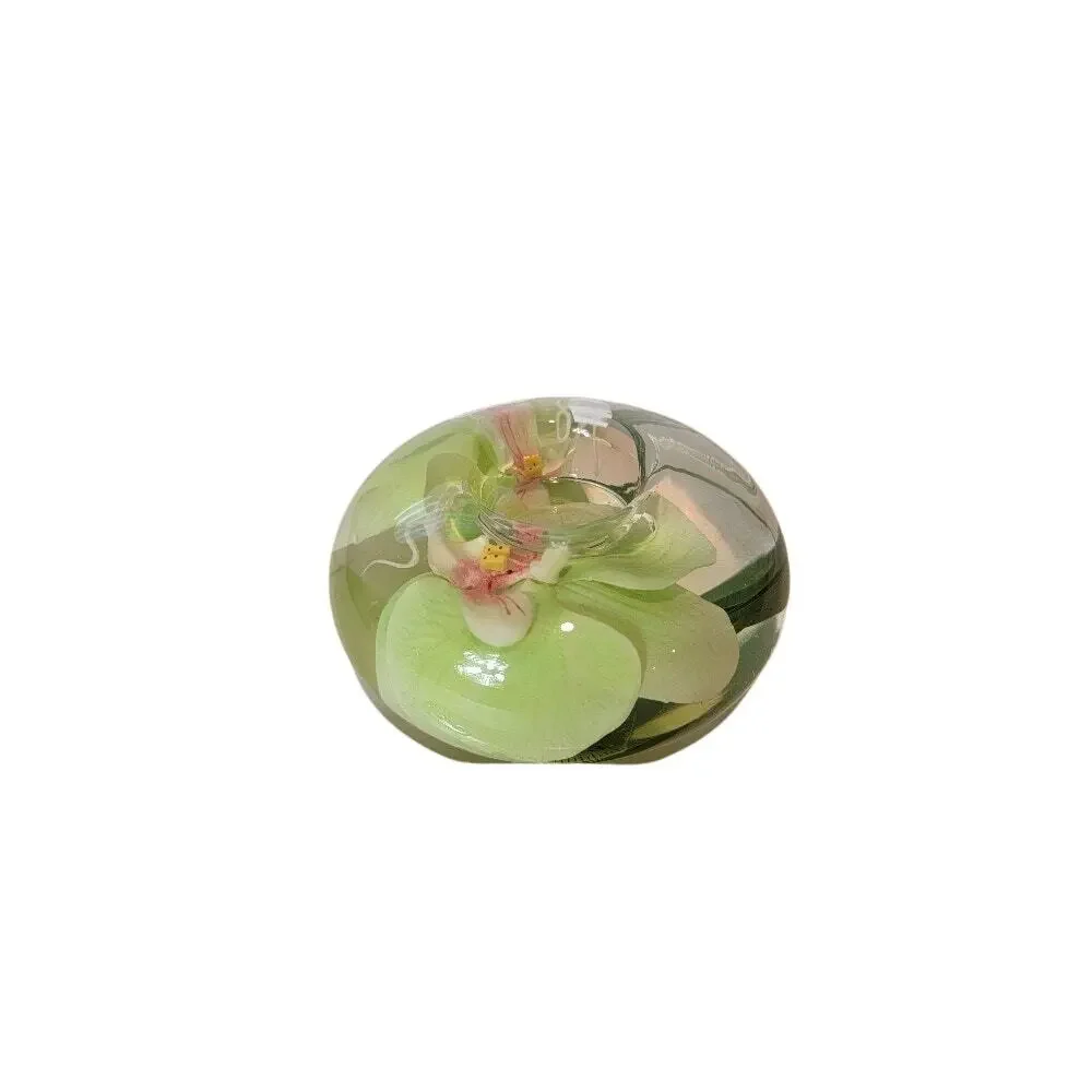 Emilo Robba Glass Orchid Tea Lite Candle Holder‎ Green Floral